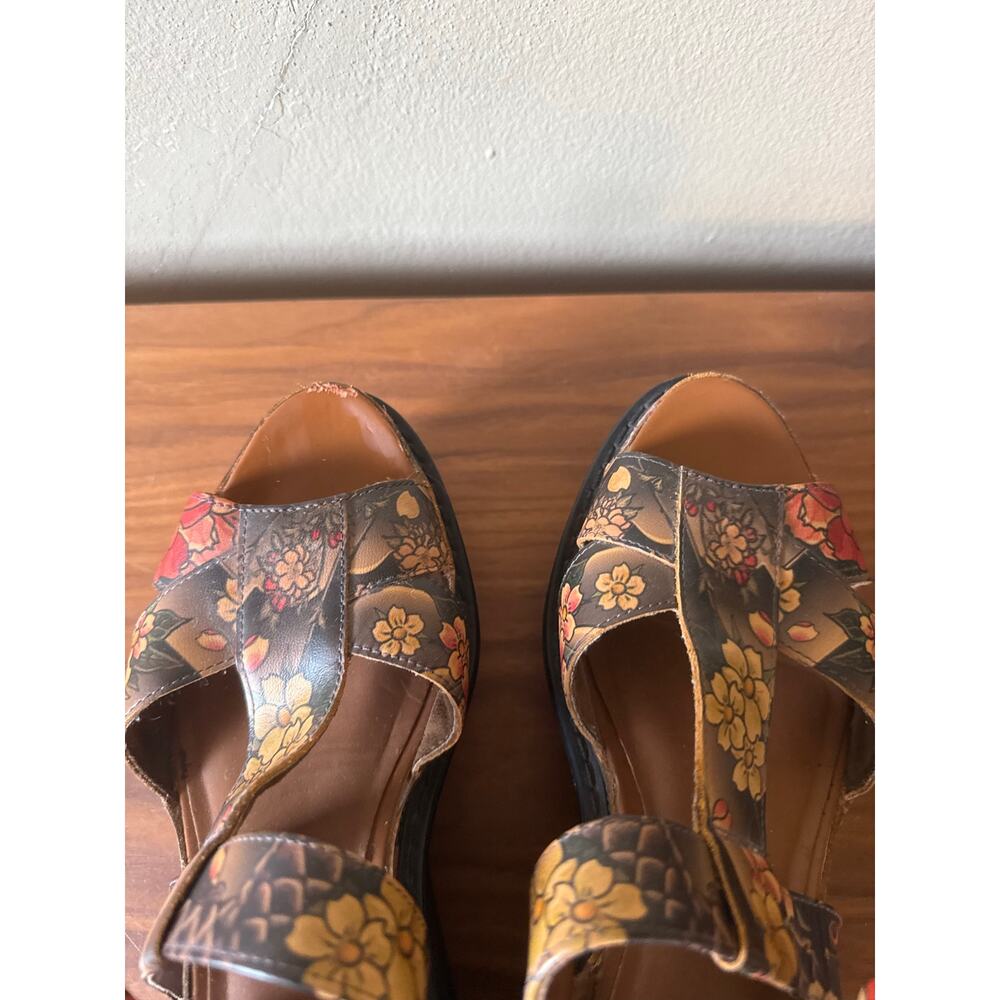 Dr. Martens Adaya Tan Tattoo Floral Wedge Sandals Japanese Chunky 1970s 8 - Picture 7 of 9